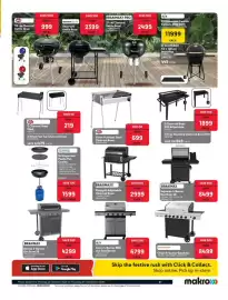 Makro catalogue Page 37: Orion Stainless Steel Charcoal Braai €699,00, ALVA Sierra 4-Burner BBQ and Side Burner €6.799,00