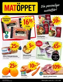 Matöppet reklamblad vecka 45 Sida 1: Färdigrätter €59,00, Kladdkaka €45,00