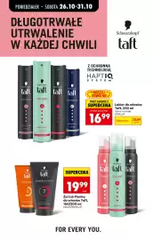Biedronka gazetka tydzień 44 Strona 83: Żel lub Pianka do włosów Taft €19,99, Lakier do włosów Taft €16,99