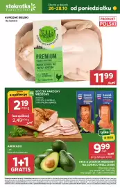 Stokrotka gazetka Strona 1: Stek z łososia wędzony na gorąco Well Done €9,99, Kurczak Sielski €11,99