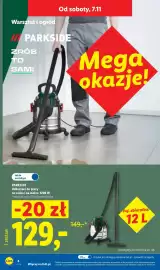 Lidl gazetka tydzień 45 Strona 4: Odkurzacz do pracy na sucho i na mokro Parkside €129,00