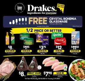 Drakes catalogue week 44 Page 1: Australian Chicken Breast Fillets €7,90, Cadbury Share Packs €3,75
