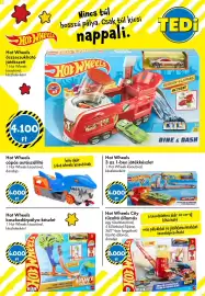 Tedi katalógus Oldal 7: Hot Wheels cápás autószállító €6.000,00, Hot Wheels kaszkadőrpálya-készlet €6.000,00