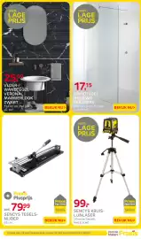 Praxis folder week 44 Pagina 21: Vloer/ wandtegel Verona marmelook zwart €25,99, Sencys kruijs lijnlaser €99,00