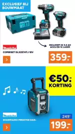 BOUWMAAT folder Pagina 19: Makita Combiset DLX2574TJ 18V €359,00, Makita Bouwradio MR007GZ Dab+ €199,00