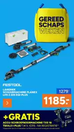 BOUWMAAT folder Pagina 21: Festool Langnek Schuurmachine Planex LHS 2 225 EQI-Plus €1.185,00