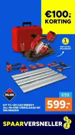 BOUWMAAT folder Pagina 24: Rubi Kit TC-125 Cas Energy All-in-One Cirkelzaag en Snijwagen €599,00