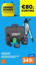 BOUWMAAT folder Pagina 39: LevelFix Groene 3D Kruislijnlasers met Statief CCL283G €349,00