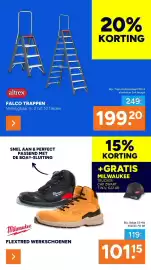 BOUWMAAT folder Pagina 47: Altrex falco trappen €199,20, Milwaukee Flextred Werkschoenen €101,15