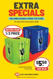 IGA catalogue week 44 Page 3: V Energy Drink Selected Varieties €5,50
