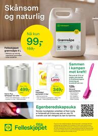 Felleskjøpet kundeavis Side 8: DeLaval oppvaskbørste €129,00, Lano håndsåpe/ parfymefri 5 liter €349,00