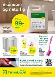 Felleskjøpet kundeavis Side 8: DeLaval oppvaskbørste €129,00, Lano håndsåpe/ parfymefri 5 liter €349,00