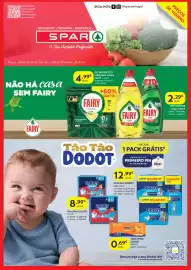 Folheto Spar Página 1: Detergente p/ máquina loja fairy limão €4,99, Fraldas dodot €12,99