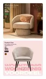 Leen Bakker folder week 44 Pagina 9: Draaifauteuil Donna Stof, beige of terracotta 73x77x76 cm 199- 159.- nieuw Fauteuil