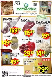 Matvärlden Tensta reklamblad vecka 44 Sida 1: Lantkyckling kycklinglårfile €59,95, Lammstek €169,95