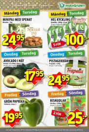 Matvärlden Tensta reklamblad vecka 44 Sida 2: Avocado i nät €17,95, Frapella pistagekräm €24,95
