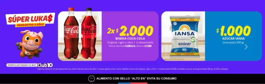 Catálogo Mayorista 10 Página 2: Iansa - azúcar €1.000,00, Coca cola - bebida €20.000,00