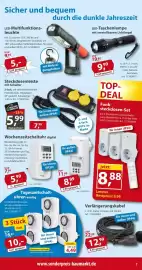Sonderpreis Baumarkt Prospekt woche 44 Seite 7: Verlängerungskabel €12,99, LED-Multifunktions-leuchte €5,00