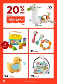 Target catalogue Page 32: Fisher-Price Baby's First Blocks €9,00, Fisher-Price Grow-with-Me Tummy Time Llama €29,00