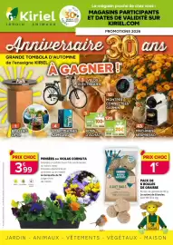 Catalogue Kiriel page 1: PENSÉES ou VIOLAS CORNUTA €3,99, VERSELE LAGA MENU NATURE €1,00