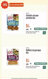 Catalogue La Vie Claire page 12: SOTO Falafels €3,39, SOTO Rollini à la grecque bio €3,31