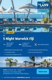 ALDI catalogue Page 6: LATENLEAD THE WARWICK Fiji Escapes 5 Night Warwick Fiji Return flights with airport transfers 5