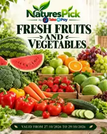 Take 'n Pay catalogue Page 1: NaturesPick by Taken Pay FRESH FRUITS AND 3 VEGETABLES VALID FROM 27/10/2026 TO 29/10/2026