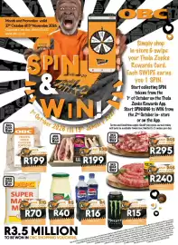 OBC Meat & Chicken catalogue Page 1: OBC Super Maize Meal €70,00, OBC Frozen Mixed Chicken Portions €199,00
