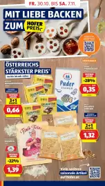 Hofer Flugblatt Seite 16: Bellasan Margarinewürfel €0,66, Fini's Feinstes Keksmehl €1,39