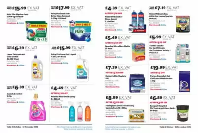 Costco leaflet Page 15: Lenor concentrate gold orchid €6,39, Fairy platinum plus liquid wash €15,99