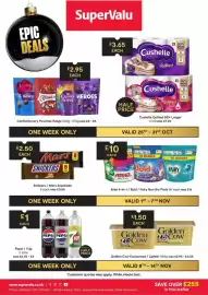 SuperValu leaflet Page 1: Ariel 4-in-1 / Bold / Fairy Non Bio Pods €10,00, Snickers / Mars Snacksize €2,50