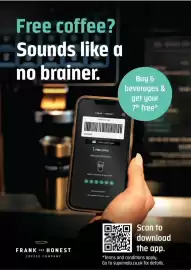 SuperValu leaflet Page 6: Free coffee? Sounds like a no brainer. 1234567890 FRANK HONEST JENNIFER'S CARD Buy 6 beverages &