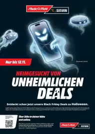 MediaMarkt Prospekt Seite 1: Media Markt NO SATURN Nur bis 12.11. HEIMGESUCHT VON Generiert mit KI UNHEIMLICHEN DEALS