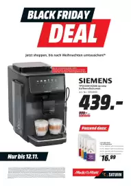 MediaMarkt Prospekt Seite 15: Caffé MOLINARI Kaffeebohnen €16,99, SIEMENS TP551E09 EQ500 iAroma Kaffeovollautomat €439,00