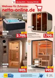Netto Marken-Discount Prospekt woche 45 Seite 43: Saunakabine Vantaa €999,00, Cube Fasssauna Fjora €1.799,00