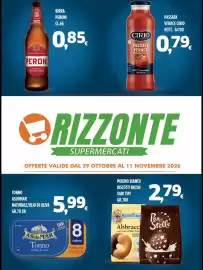 Volantino Orizzonte Supermercati Pagina 1: Passata verace Cirio €0,79, Birra Peroni €0,85