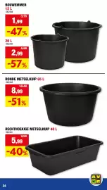 Hubo folder Pagina 33: Bouwemmer €1,99, Ronde metselkuip €8,99