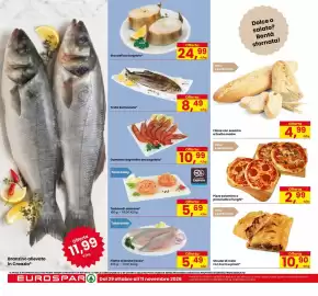 Volantino Eurospar Pagina 6: Trota Salmonata* €8,49, Filetto di Orata fresco €5,49