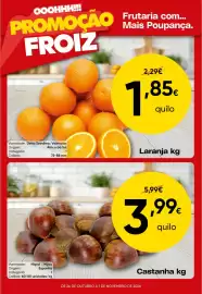 Folheto Froiz semana 44 Página 1: Laranja €1,85, Castanha kg €3,99