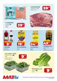 Matrix Butikerna reklamblad vecka 44 Sida 2: Sallader i tråg €9,95, Fläskkarré €59,95