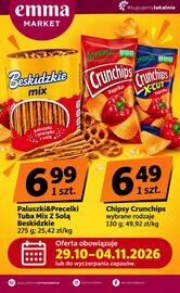 EMMA market gazetka | Market Strona 4: Paluszki i precelki tuba mix z solą Beskidzkie €6,99, Chipsy Crunchips Paprika €6,49