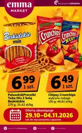 EMMA market gazetka | Market Strona 4: Paluszki i precelki tuba mix z solą Beskidzkie €6,99, Chipsy Crunchips Paprika €6,49