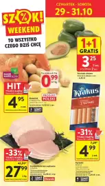 Intermarche gazetka tydzień 44 Strona 6: Szyanka biała bez wędzenia Olewnik €27,99, Parówki Krakus €4,99