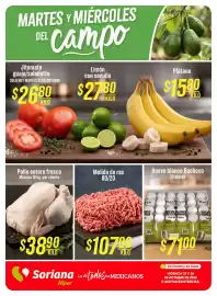 Folleto Mega Soriana Página 1: Pollo entero fresco €3.890,00, Molida de res 80/20 €107,90