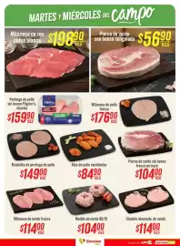 Folleto Mega Soriana Página 5: Pierna de cerdo con hueso congelada €5.690,00, Milanesa de res pulpa blanca €198,90