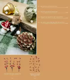 Horta folder Pagina 8: 01 02 DECORATIEVE RODE BESSENTAK 8 cm €1,40 01 DECORATIEVE KUNSTSTOF EIKEL 9,2 cm € 1,45 02 GESTIPTE