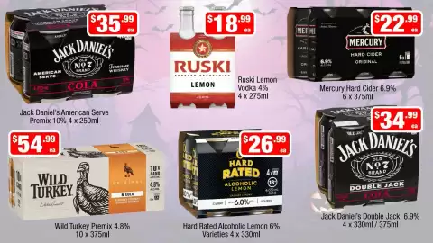 Liquor Stax catalogue Page 13: Jack Daniel's American Serve Premix €35,99, Jack Daniel's Double Jack Cola €34,99