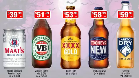 Liquor Stax catalogue Page 2: XXXX Gold €53,99, Maat's Belgium Session Lager €39,99