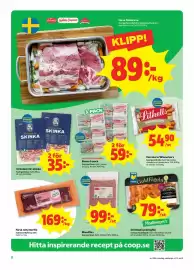 Stora Coop reklamblad vecka 45 Sida 2: Bacon 3-pack €59,00, Varmkorv/Wienerkorv €54,90