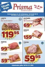 Prisma Mat reklamblad Sida 1: Lammstek €119,95, Picnicbog kött €59,95